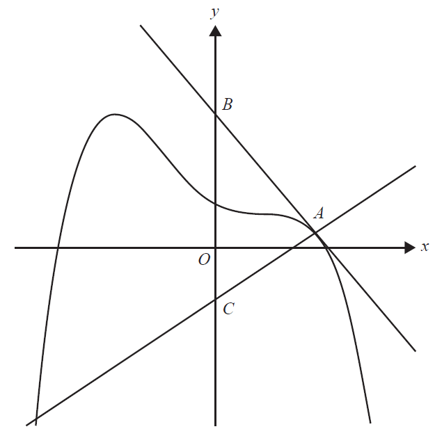 Graph of y=g(x) with tangent and normal at point A.