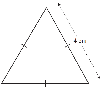 An equilateral triangle with a side length of 4 cm indicated.