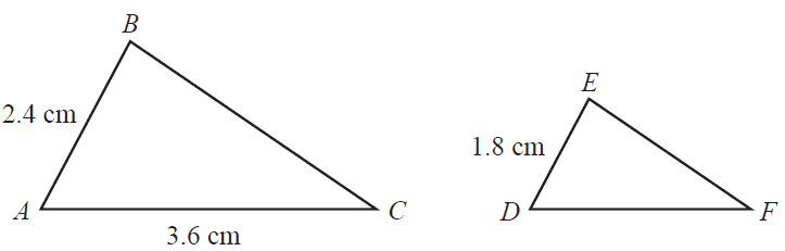 Two similar triangles, ABC and DEF.