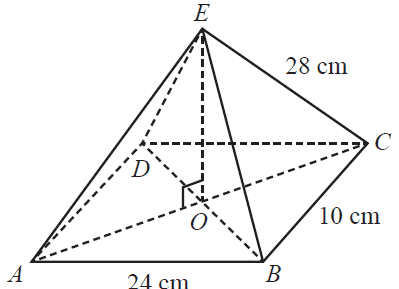 A rectangular-based right pyramid ABCDE.