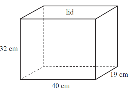 Diagram of a rectangular prism storage box.