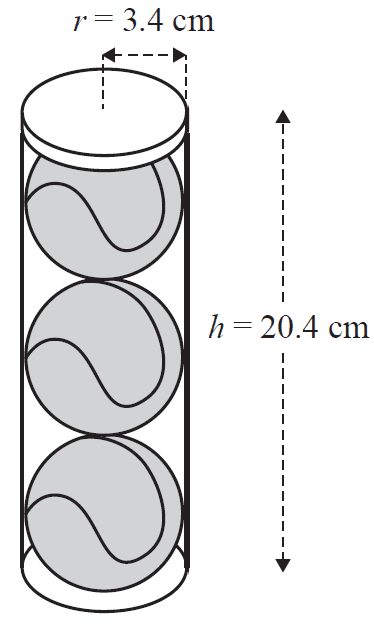 Cylindrical container with three tennis balls