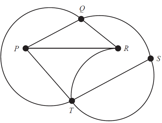 Graph with vertices P, Q, R, S, T