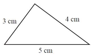 A right-angled triangle with side lengths 3 cm, 4 cm, and 5 cm.