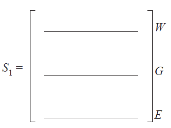 State matrix S1 with blank entries, ready for calculation. It is a 3x1 column matrix with rows labelled W, G, E.