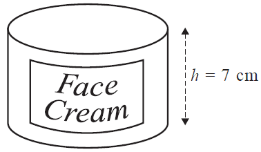 A cylindrical container labelled 'Face Cream' with height h = 7 cm.